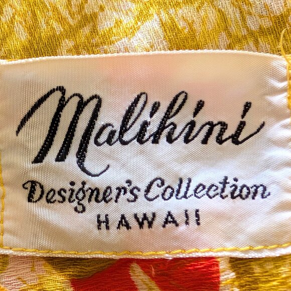 Vintage Malihini Hawaii Womens Sz M/L? Yellow Gold Floral Bow Aloha Midi Dress - Picture 11 of 11